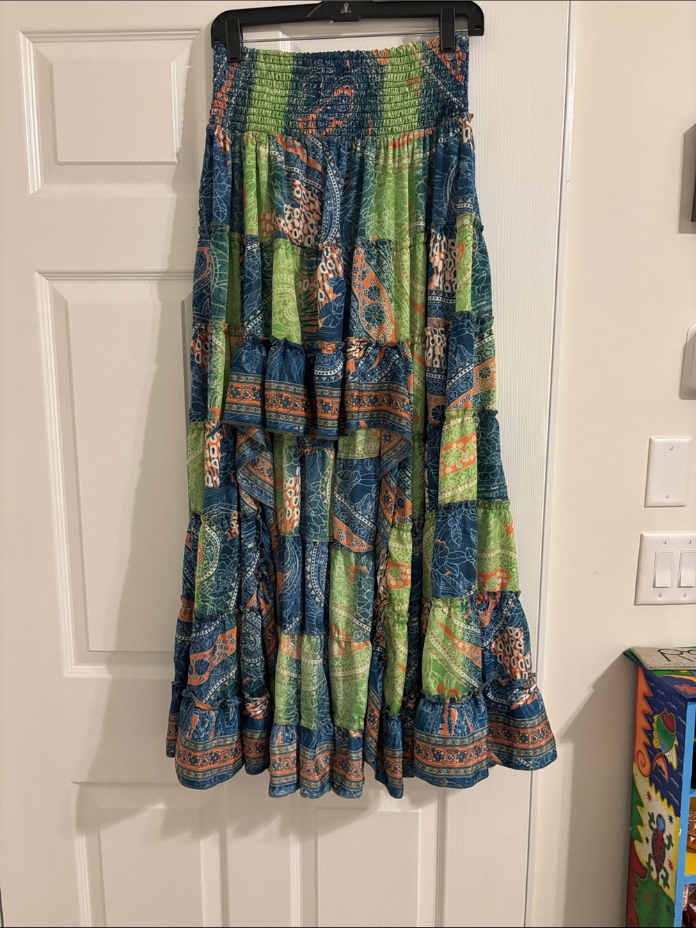 Boho Tiered Maxi Skirt in Blue & Green